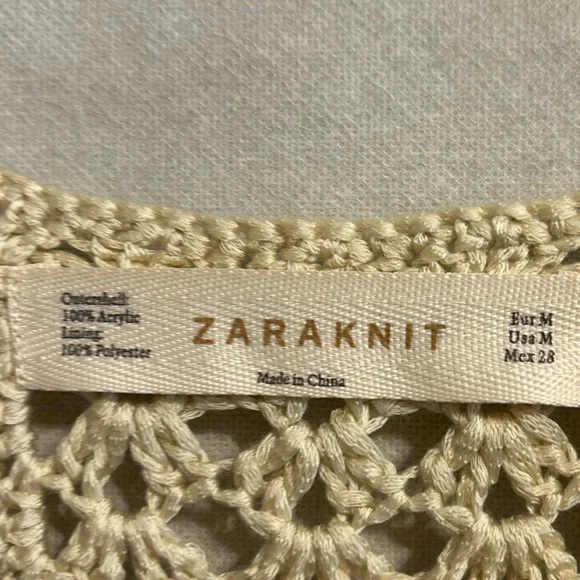 Zara knit crochet sleeveless beach resort wear mini femenine dress SZ M tan boho - Picture 5 of 10